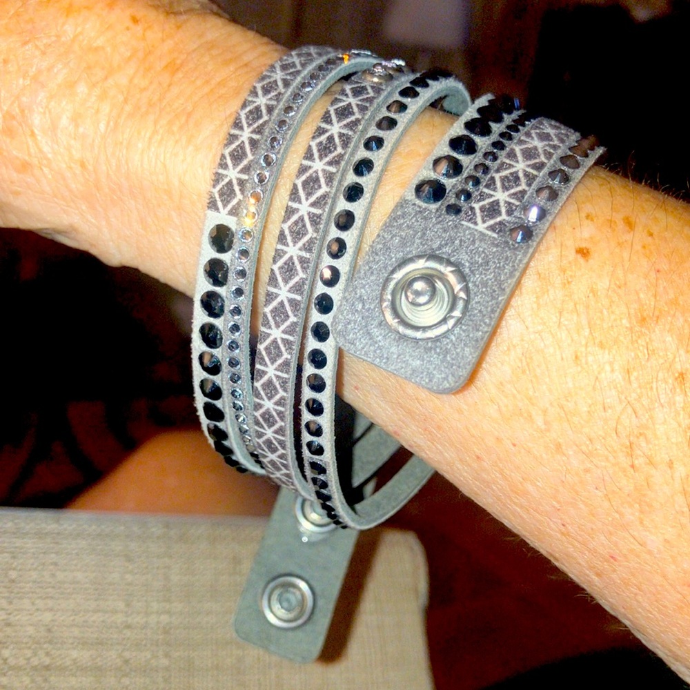 Silver Gray Suede Leather Adjustable Bracelet W/G… - image 3